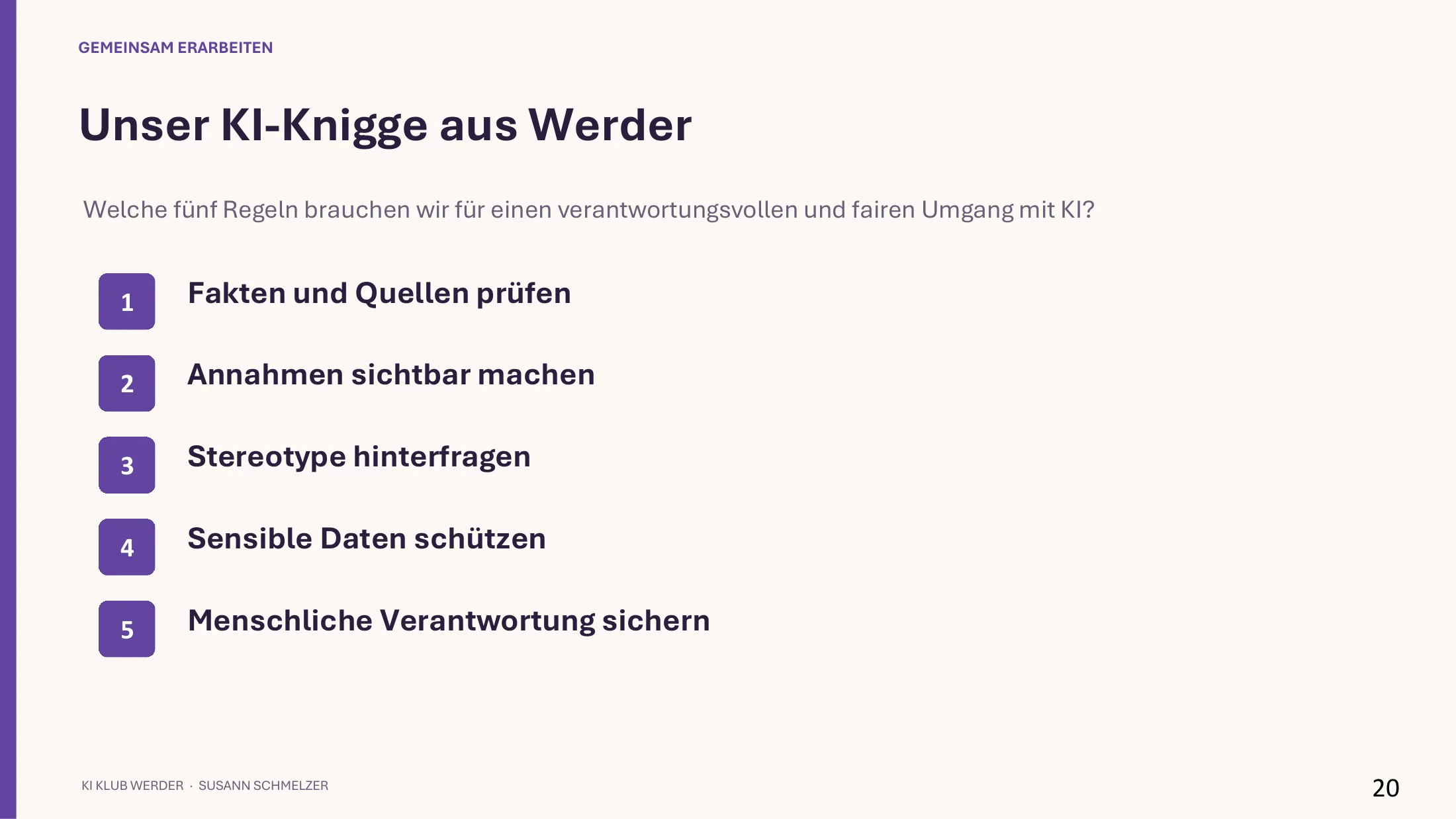 Folie: Unser KI-Knigge aus Werder mit fünf Regeln.