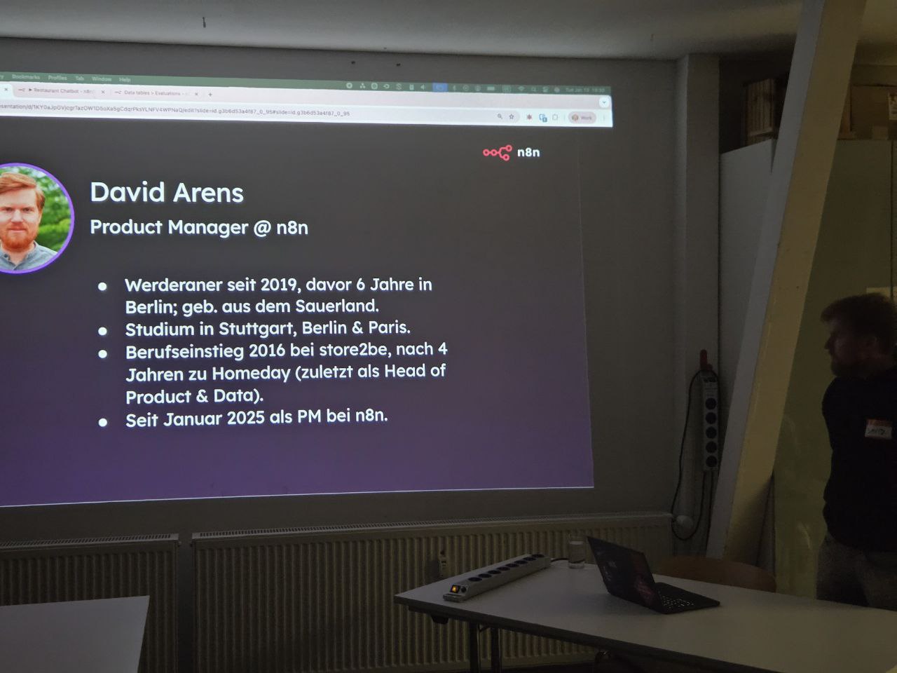 David Arens Präsentationsfolie bei n8n